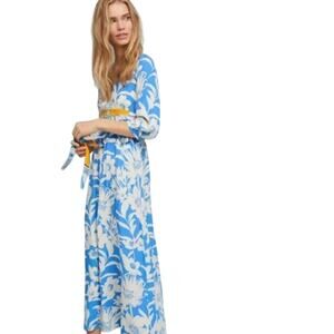 Anthropologie MAEVE Floral Maxi Dress Sz 0 Blue Kimona Boho Fairy Elegant Cottag